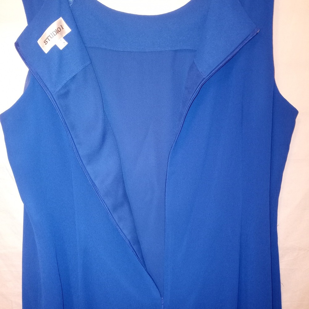 Studio I 20W Sleeveless Dress Long Sheer Jacket Embroidered Blue - Picture 14 of 15